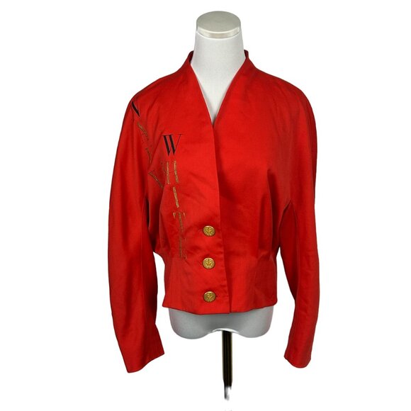 Mondi Blazer Women EU 42 US 14 Red Blouson Wool Blend Jacket Embroidered Vintage - Picture 1 of 16